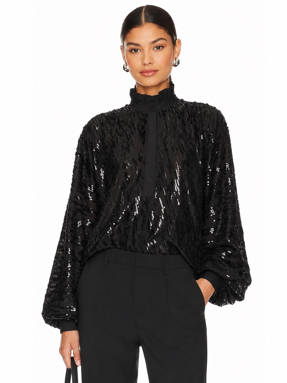 Retrofete Zoe Sequined Long-Sleeve Blouse Size Small